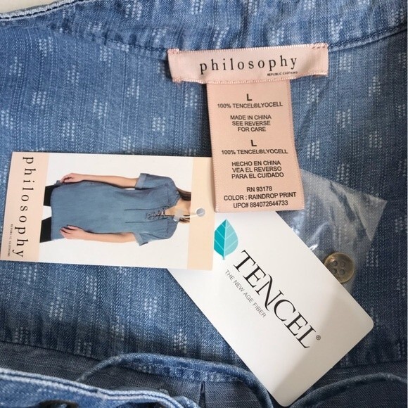 NWT Philosophy Blue Chambray Denim Tencel Lace Up Dress Tunic Women Size Large - Picture 7 of 13